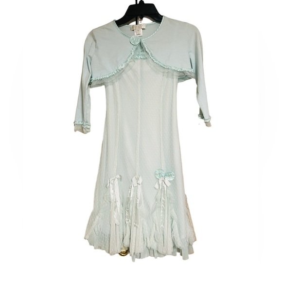 BISCOTTI GIRLS GORGEOUS WHITE & PASTEL BLUE FORMAL DRESS SZ 12 LACE OVERLAY - Picture 1 of 16